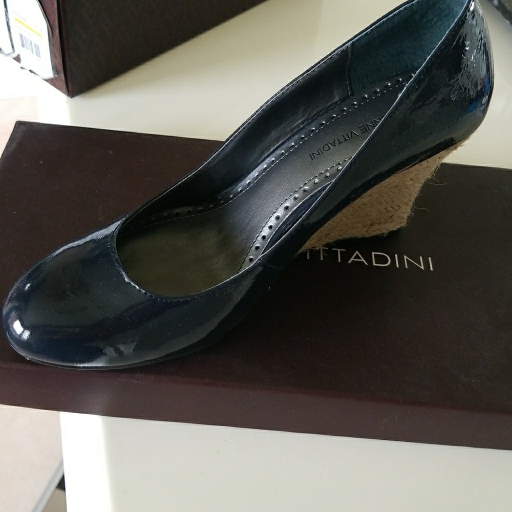 Navy patent leather Wedge shoes